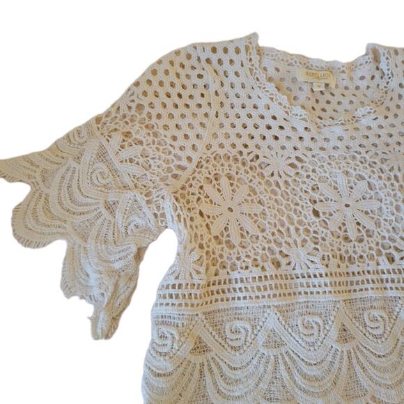Rebellion Crochet Cotton Top Coastal Boho Romantic Festival Cottagecore Med - Picture 14 of 16